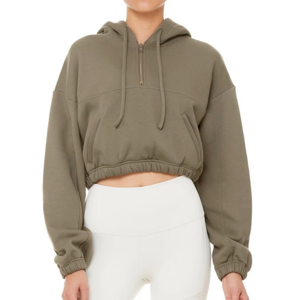 ALO YOGA - Stadium Half Zip Hoodie - Olive Branch